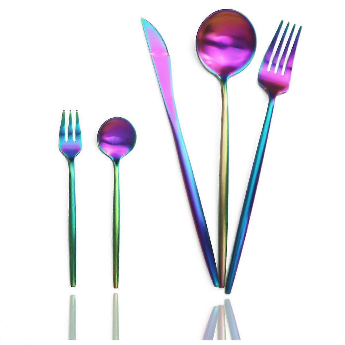 20 Pcs Stainless Steel Multicolor Rainbow Color Flatware Set for Dinnerware Set