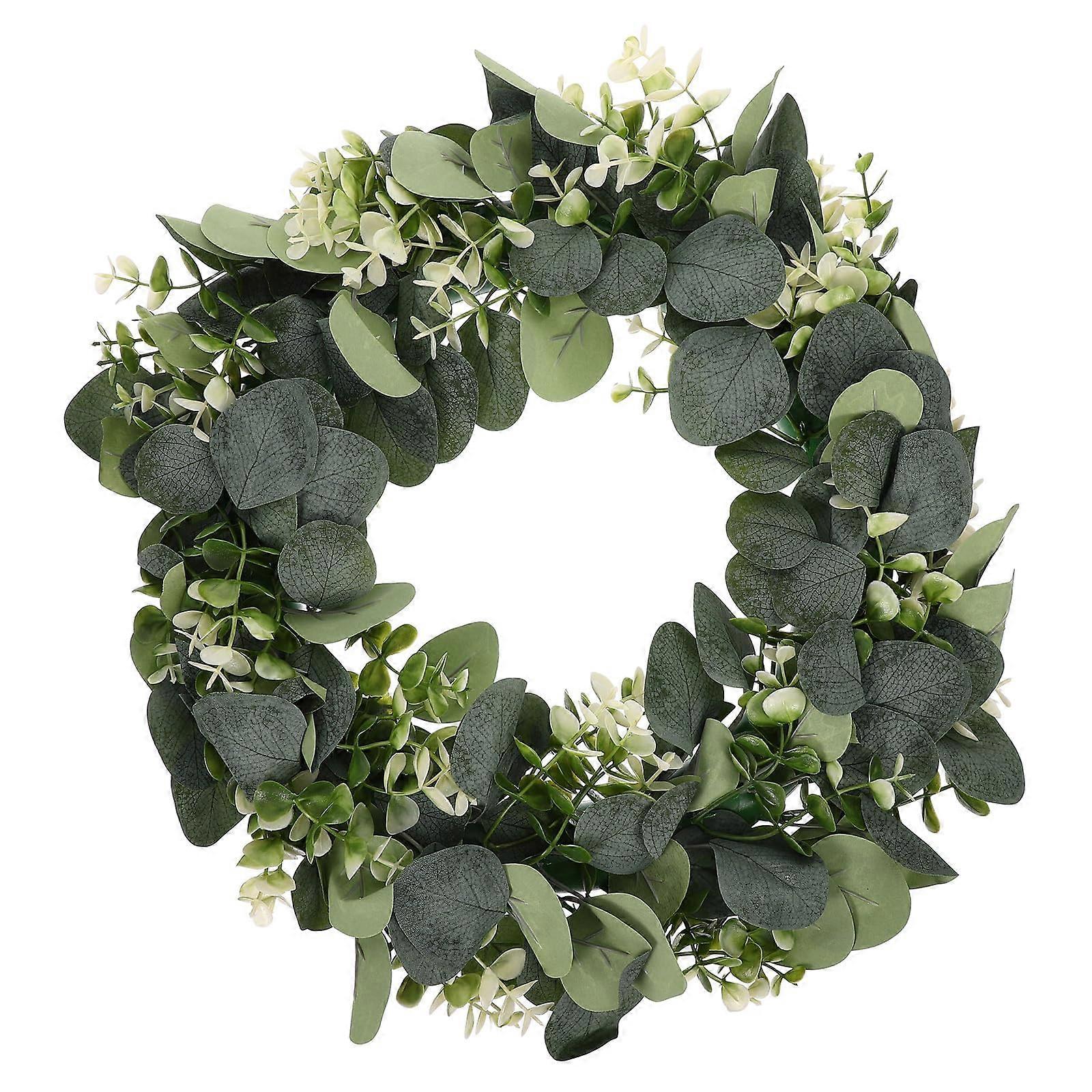 Round Artificial Eucalyptus Wreath for Front Door Farmhouse Decoration