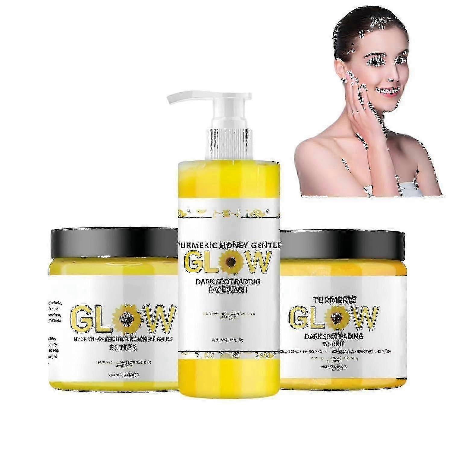 Coffret de soins Glow Combo au curcuma, coffret de soins Glow Combo au curcuma, gommage visage Glow Combo au beurre, améliore le teint Glow Combo Skincare