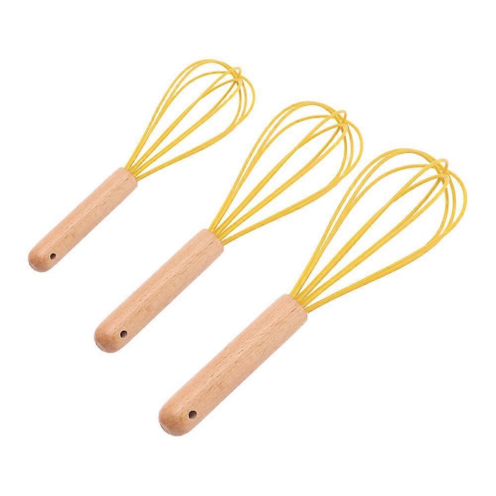 Silicone Egg Whisk Set with Wooden Handle, Heat Resistant Balloon Whisk for Baking and Cooking, 10-Inch Size