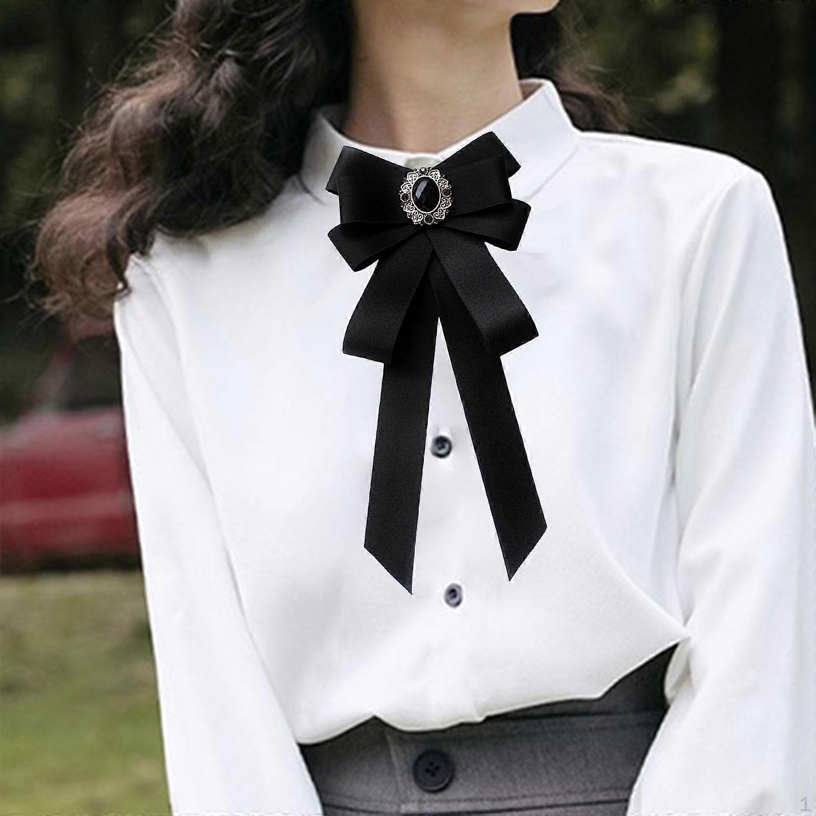Pre-tied Bowknot Pearl Bow Tie Ribbon Brooch for Women Elegant Masquerade Parties