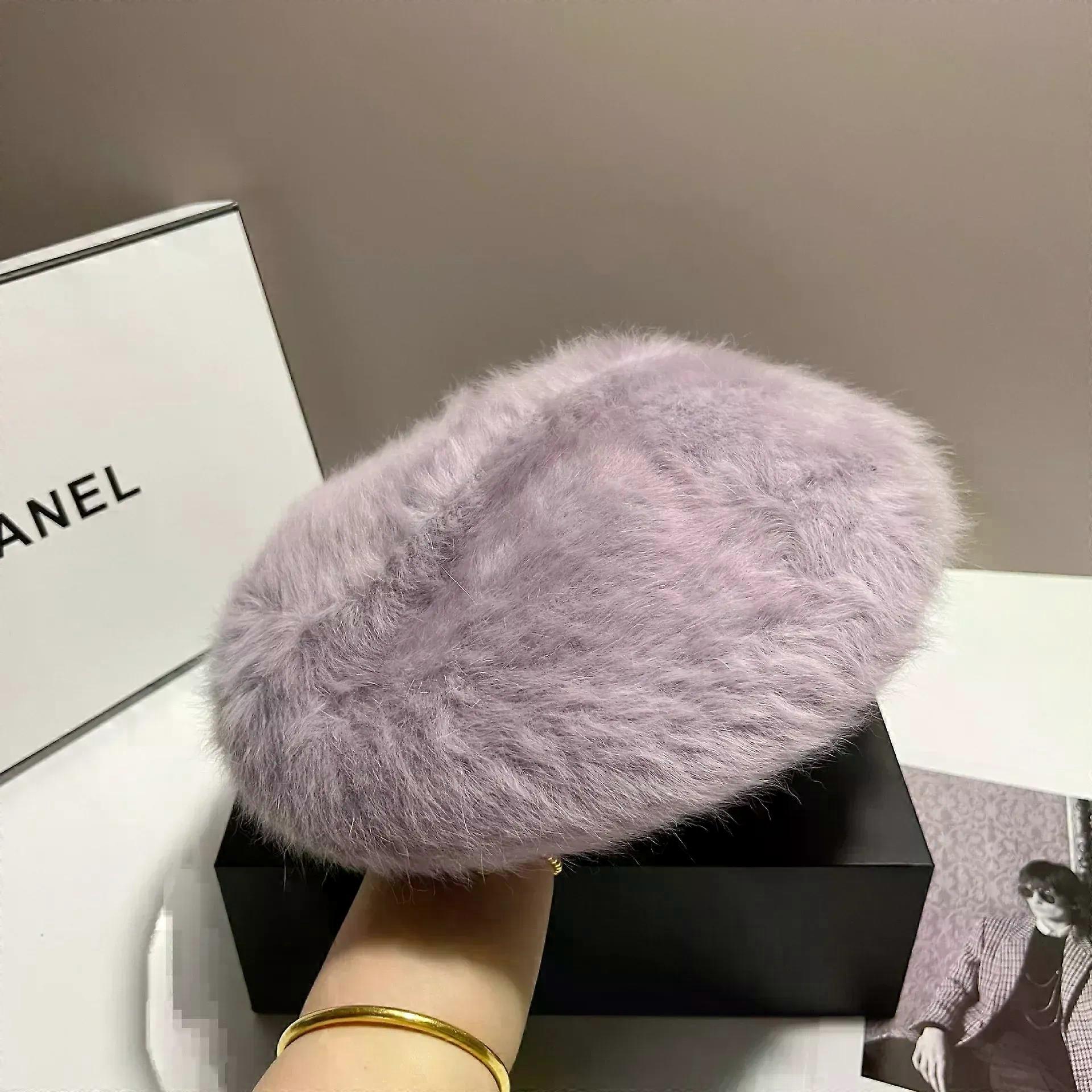 Fluffy Plush Solid Color Wool Beret Female Japanese Casual Autumn Winter Warm Thick Soft Women Painter Hat