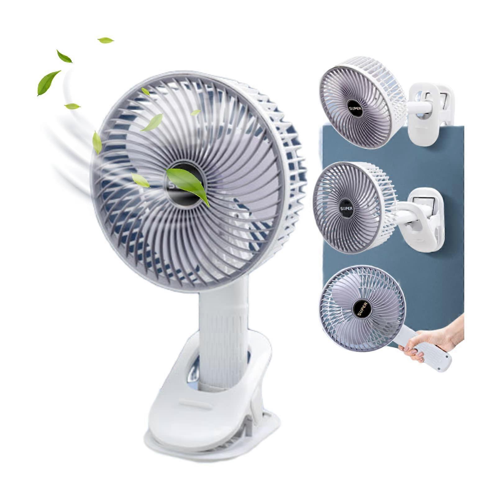 Clip On Fan Small Powerful Desk Fan 3 Speed USB Rechargeable Mini Table Fan 360° Rotate Portable White for Home Office Camping