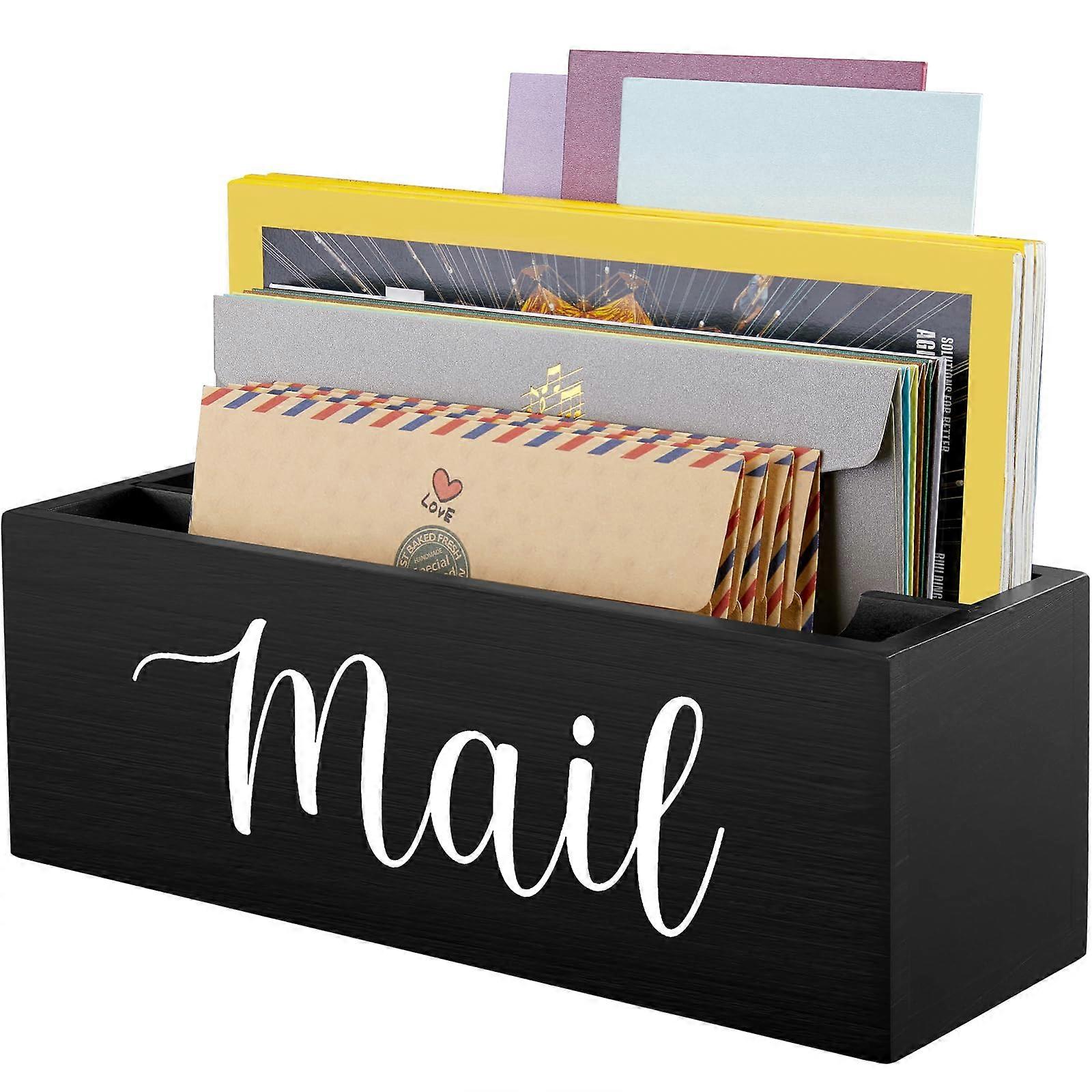 Mail Organizer, Mail Holder with 2 Slots, Mail Basket for Wall Table Countertop, Wood Desk