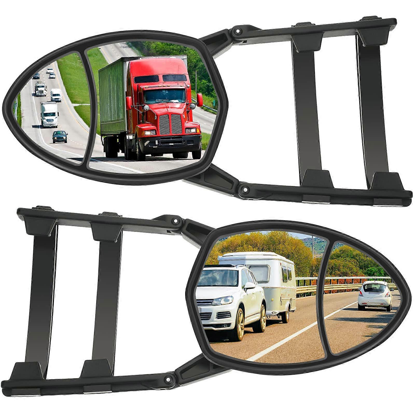 Black Clamp-On Towing Mirrors – 2 Piece Clip-On Universal Extensions for Cars, Trucks, Trailers, and Vehicles
