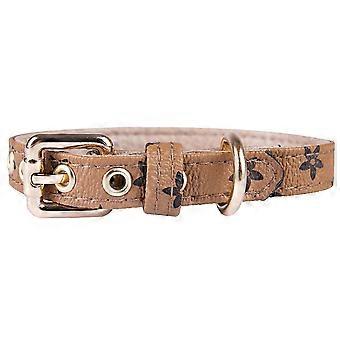 Small Dog Leather Collar, Adjustable Basic Collar, Check Pattern Durable Leather Collar with Metal Buckle for Small to Medium and Large Dogs (S)