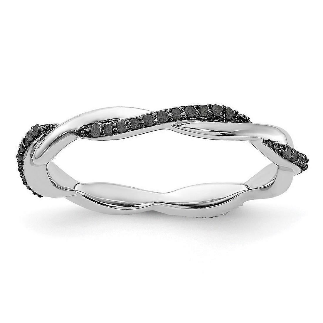 925 Sterling Silver Prong set Stackable Polished Black Diamond Ring-Stackable-Ring for Women - Ring Size: 5 to 10