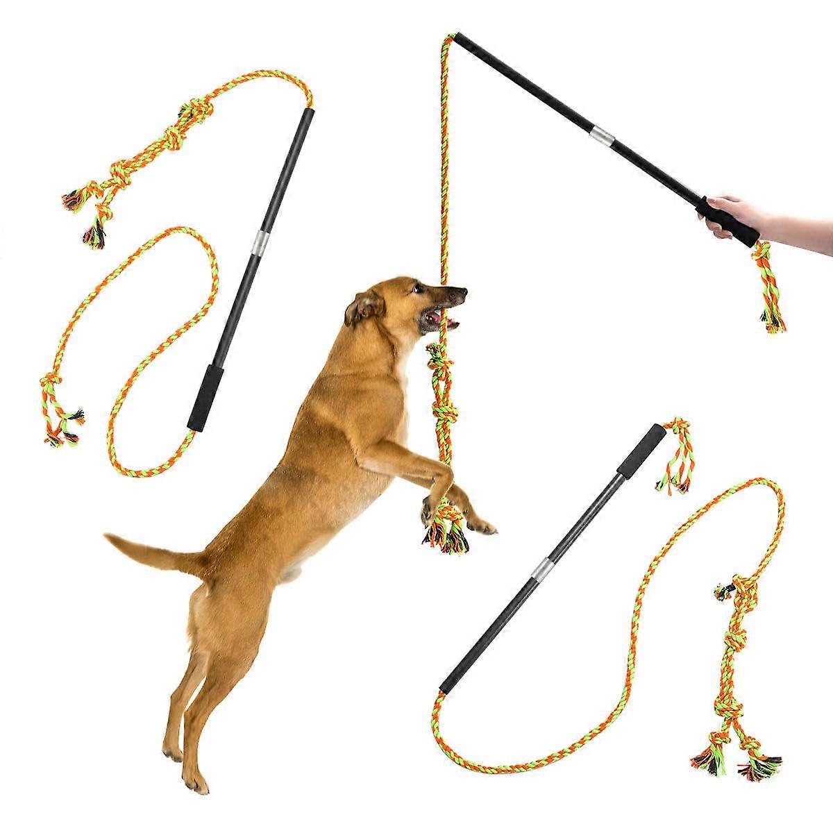 Interactive Flirt Pole Toy For Dogs Durable Teaser Wand Fleece Rope Tether Exercise And Training For Small To Large