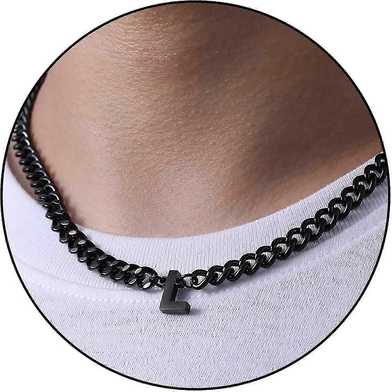 イニシャルA-Zキューバリンクチェーンネックレス 男の子 男性 女性用 レターペンダント ステンレススチール 6.5mm 18+2インチ ジュエリーギフト