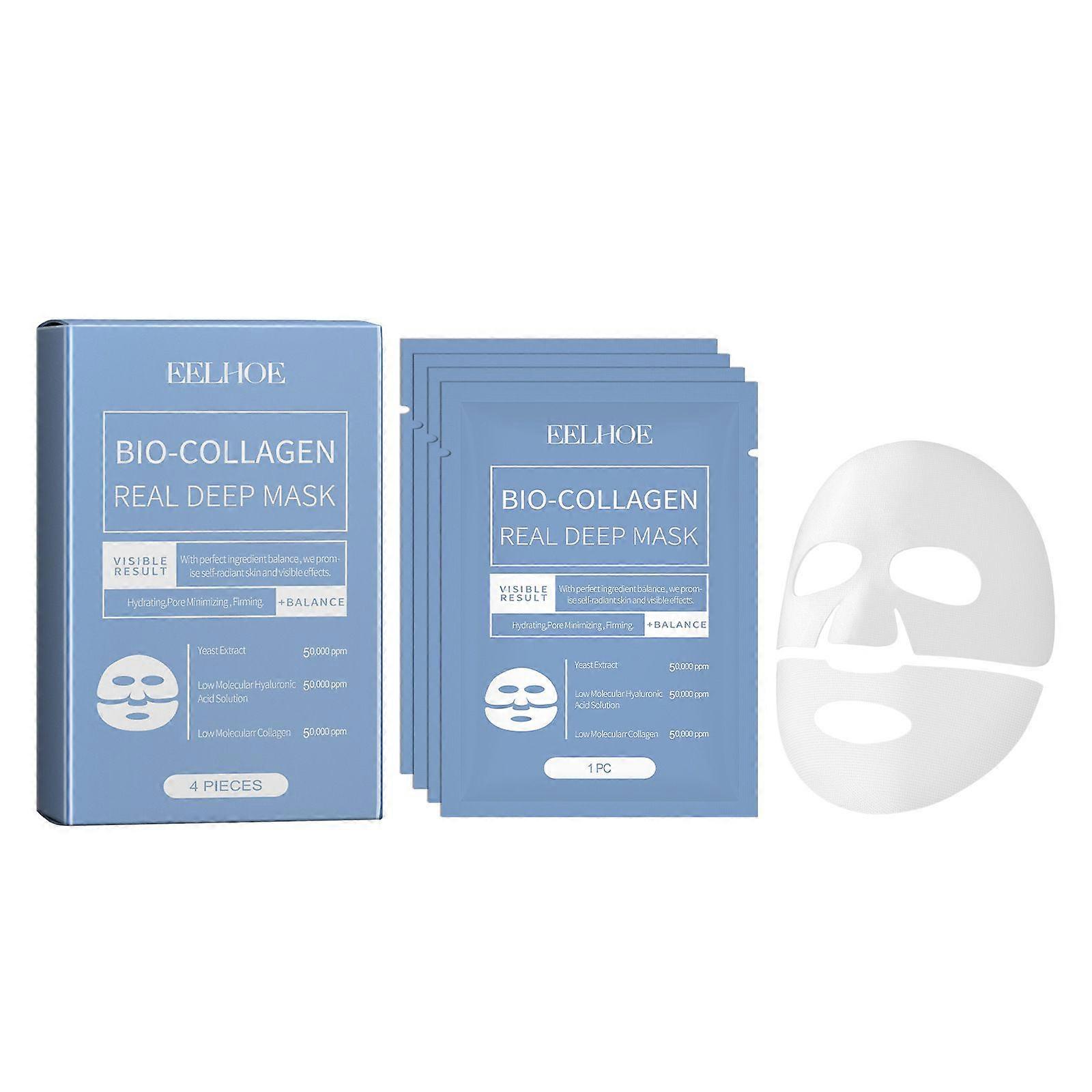 4pcs Deep Bio-Collagen Sheet Masks Hyaluronic & Yeast Infusion for Skin Softness