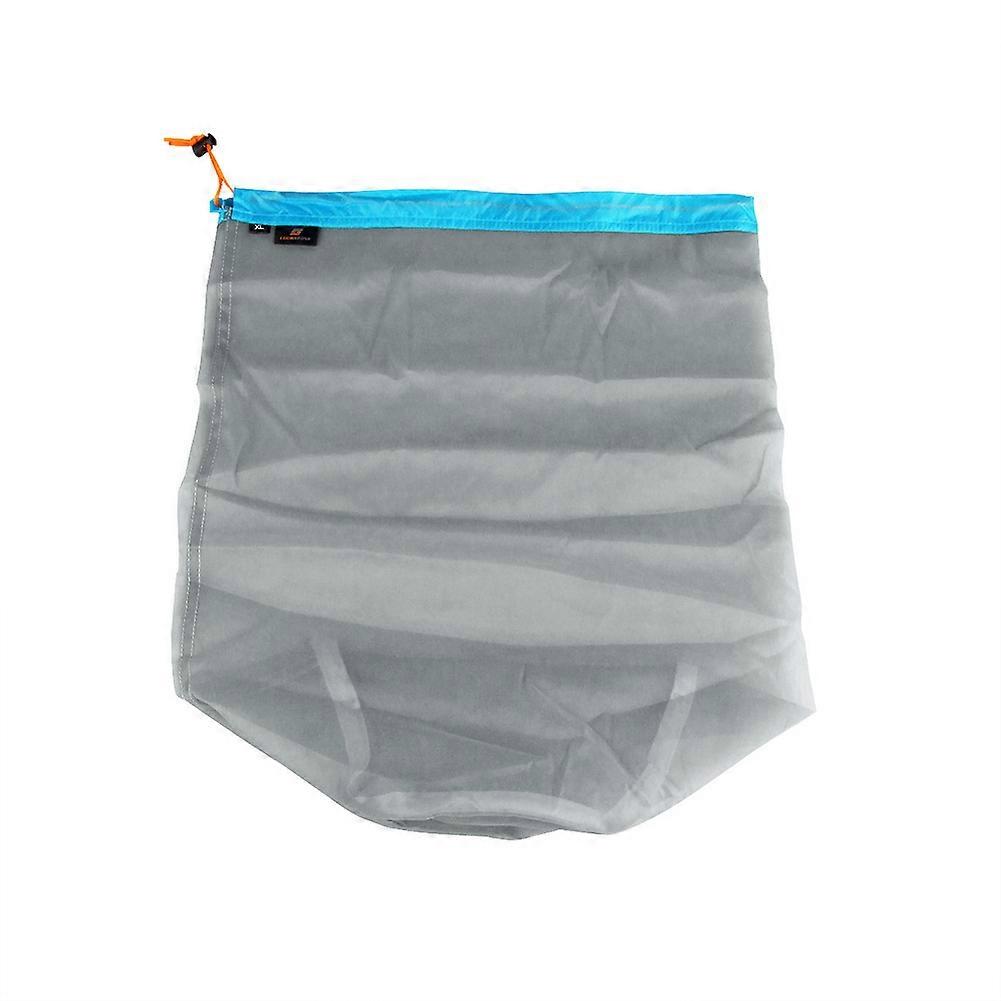 Ultralett Mesh Drawstring Sack Utendørs Travel Vandring Camping Stuff Oppbevaringspose (Blue XL)