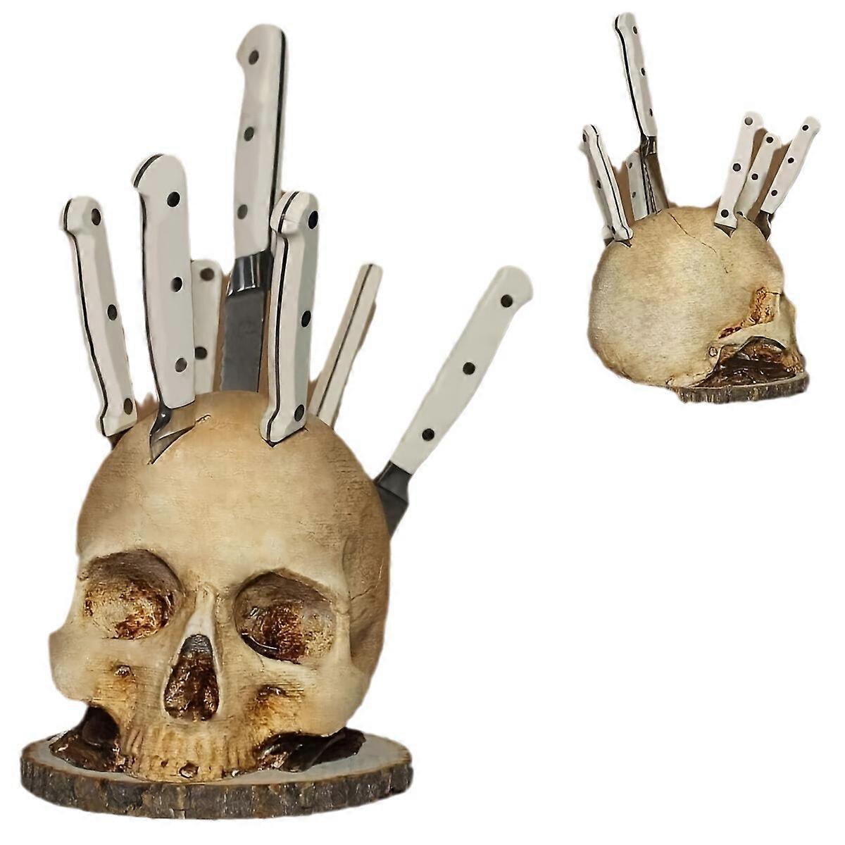 Skull Knife Holder For Kitchen Skeleton Stand Knife Storage Head Rack Horror Style
