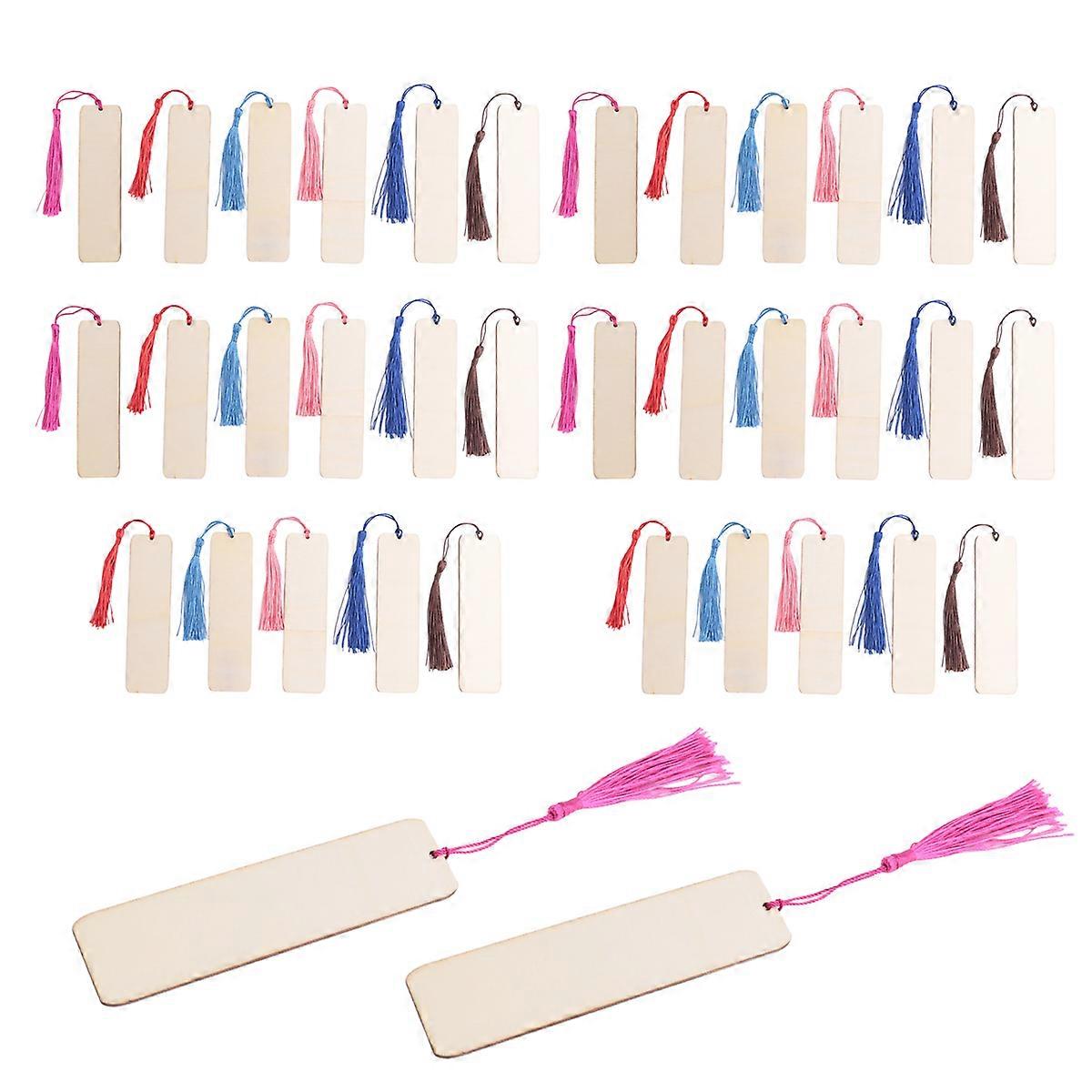 36 PCS Blank Wood Bookmarks and Tassels Rectangle Book Mark for Kids