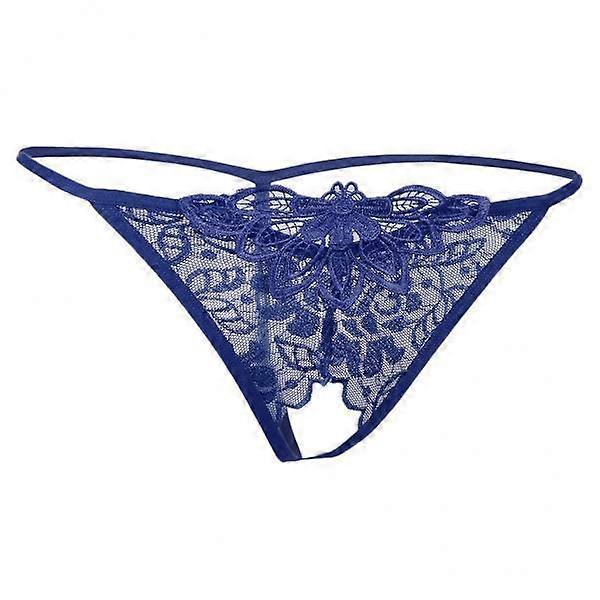 2-7pack Sexy Sheer Lace Crotchless Panties G String T Back Thong Blue
