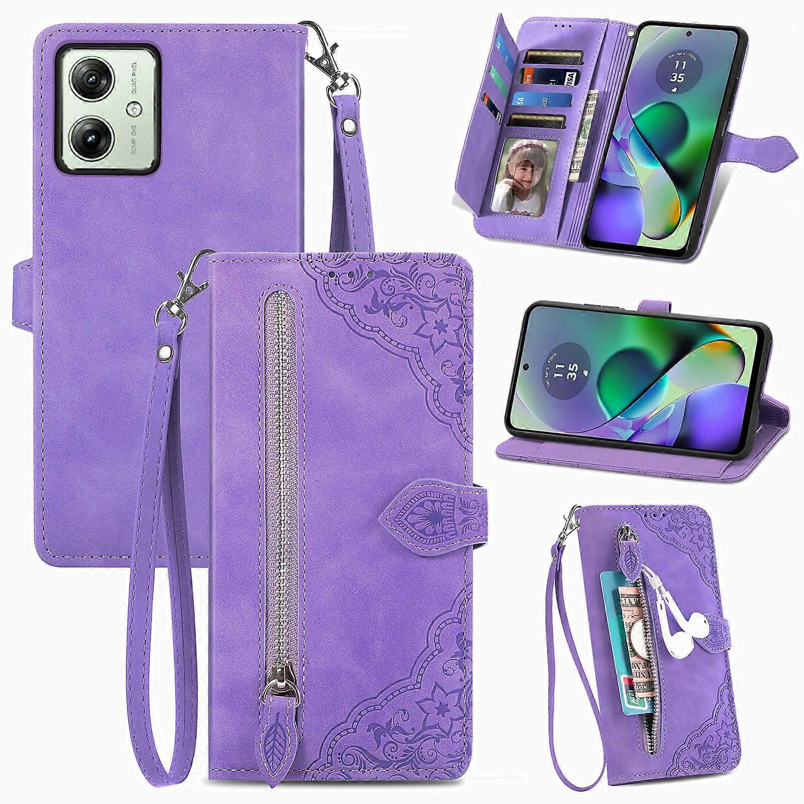 Embossed Flower Zipper Leather Phone Case