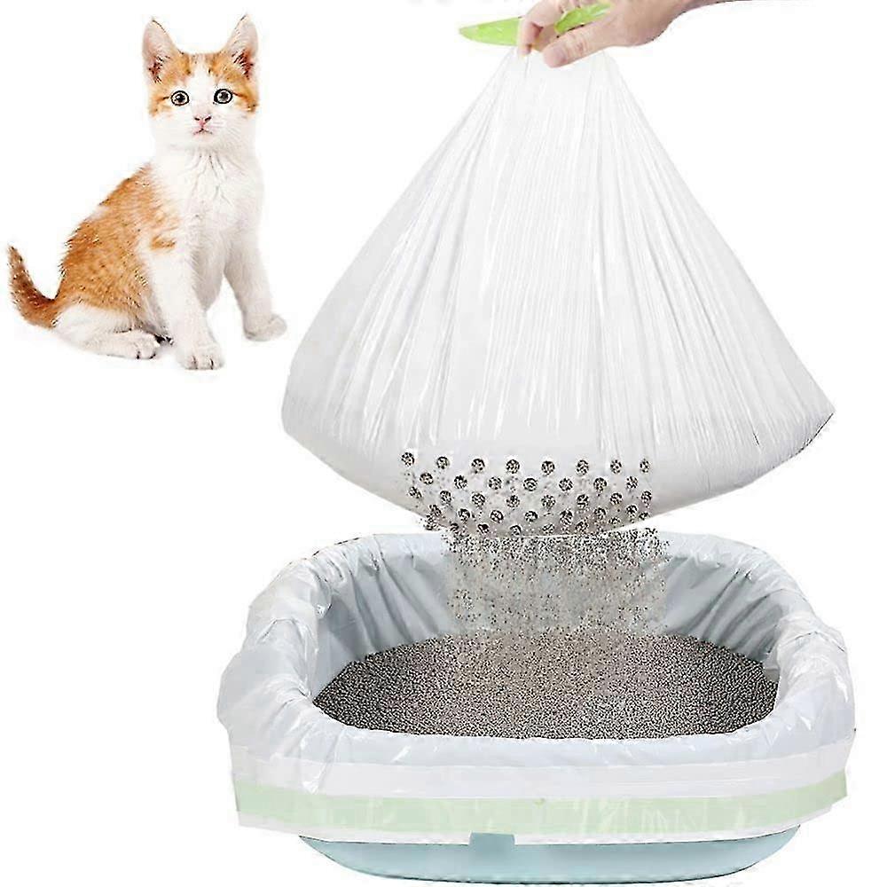 ふるい分け猫トイレバッグ14個、巾着トイレボックスライナー、ショベルなしうんちバッグ94x45.7cm