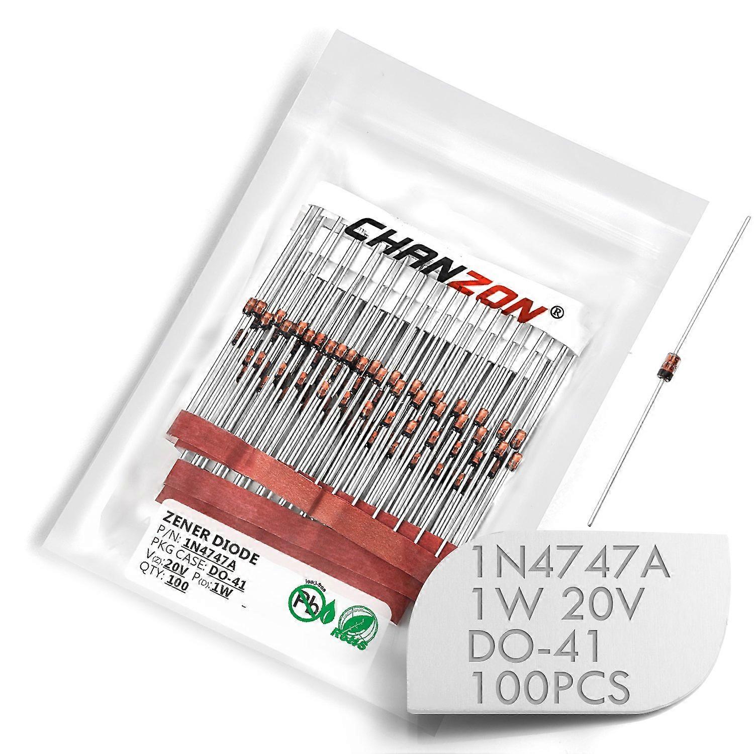 1N4747A 1N4747 Power Zener Diode 1W 20V DO41 (DO204AL) Axial Diodes 1 Watt 20 Volt (Pack of 100)