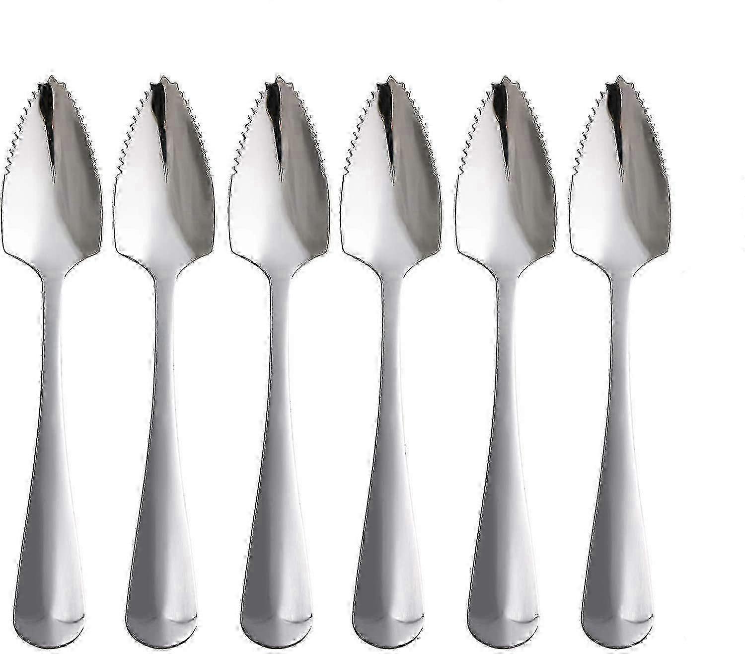 Set of 6 Food Grade Stainless Steel Dessert Spoons for Grapefruit, Mirror Finish Serrated Tableware Tool for Serving, Suitable for Certain B