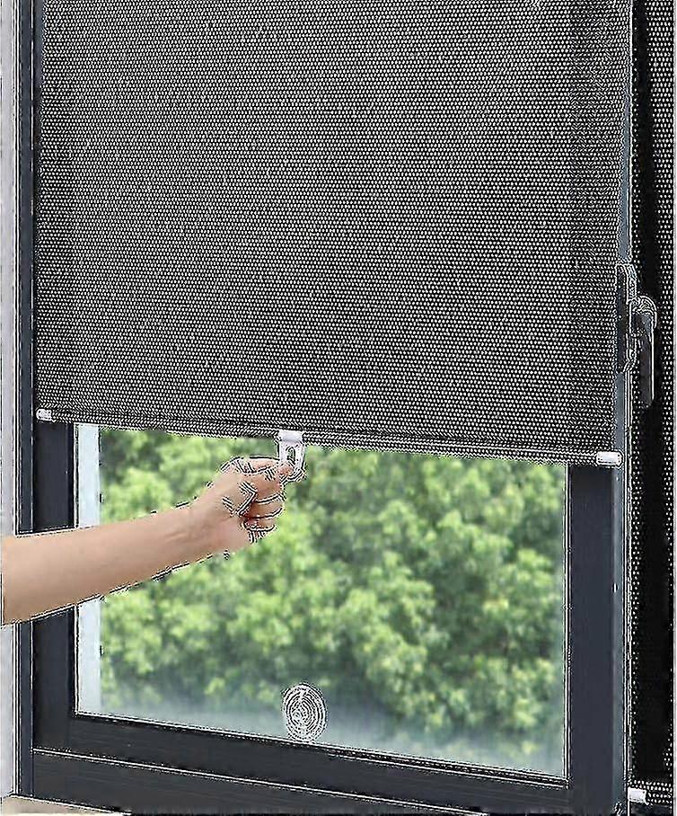 No Drill Suction Cup Roller Blind for Balcony & Window - Black Mesh Dot Privacy Screen & Sunshade with Transparent Stickers (1 Pack)