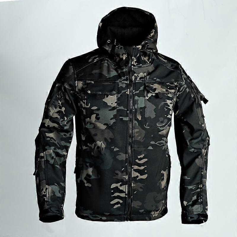 Windbreaker Work Wear Soft Shell Multi-pockets Jackets Men Outdoor Waterproof Hood Motorcy Tops Winter Plus Size