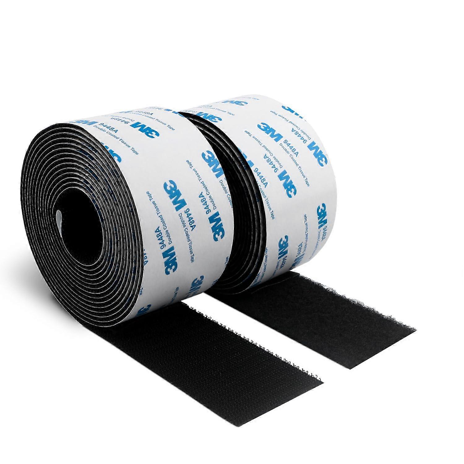 Hook and Loop SelfAdhesive Tape 2' x 10 ft. Long Reusable for Indoors Outdoors Black
