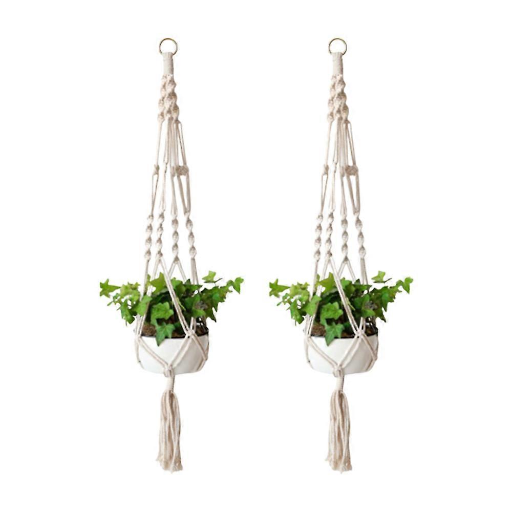 Cotton Flowerpot String Bag for Home Use 2Pcs Hand Knitting Hanging Decor