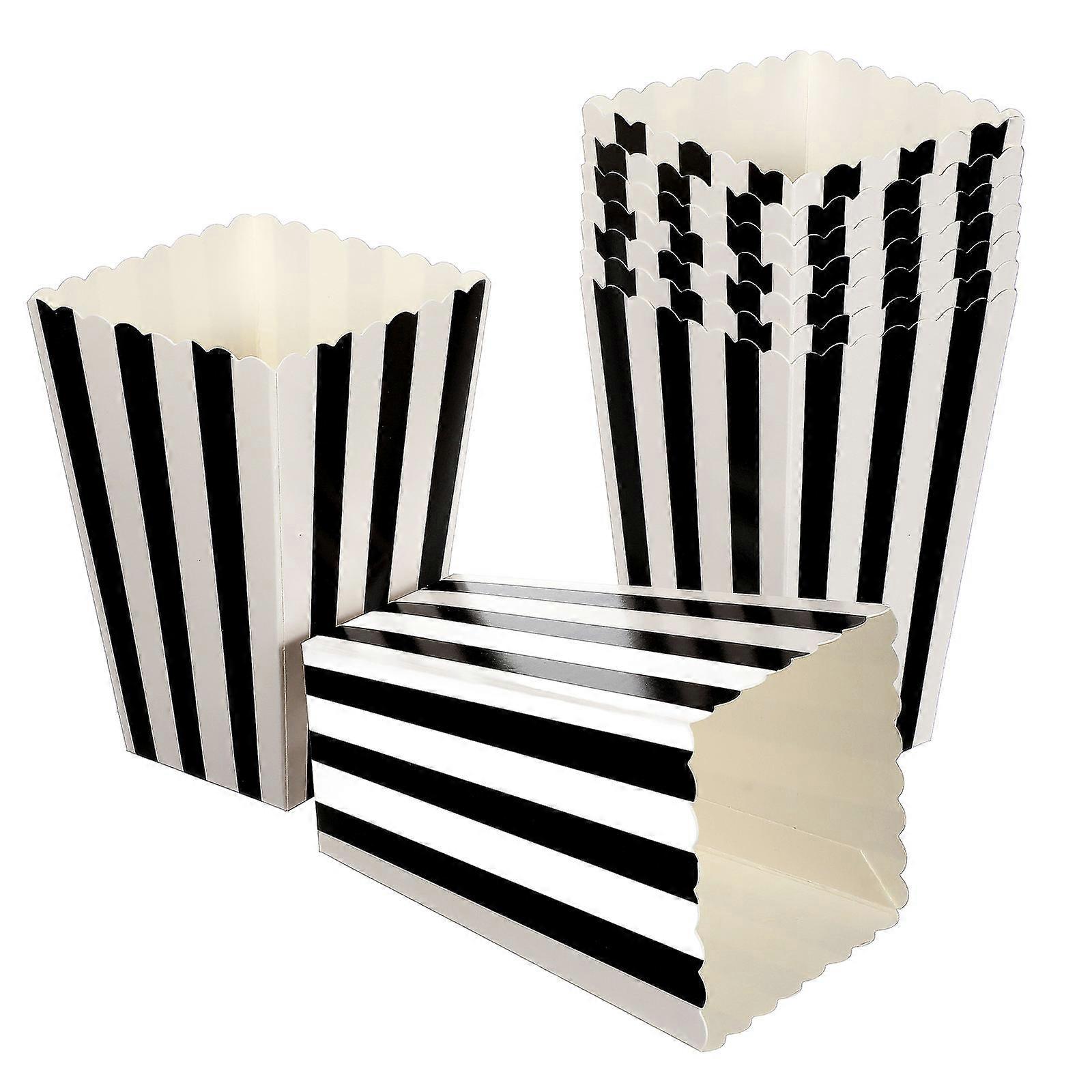 24 Pack Black Striped Paper Popcorn Boxes for Movie Nights, Weddings, Parties, and Snack Displays