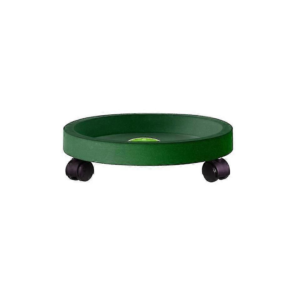 Green Round Tray Plant Stand 35cm with Large Wheels