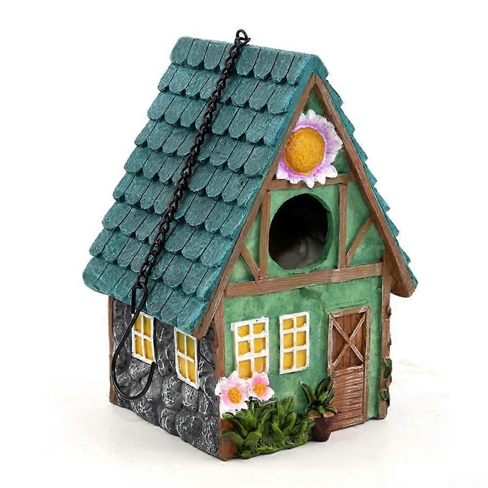 Charming birdhouse for outdoor use for small birds, synthetic resin design for nesting