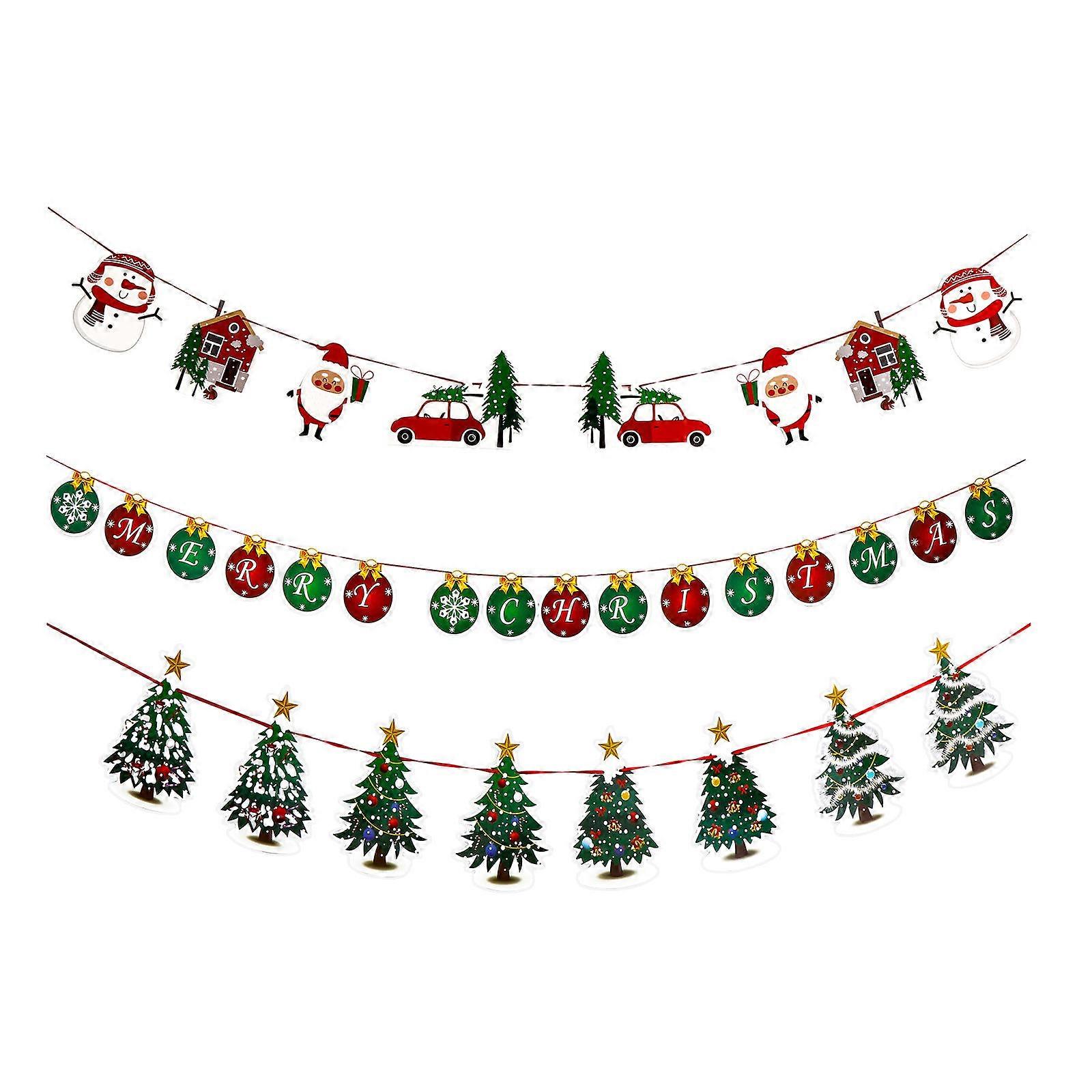 Hanging Party Banners Christmas Theme Rectangle Ornaments Assorted Color 19.5x14cm Paper Decorative Item 3Pcs