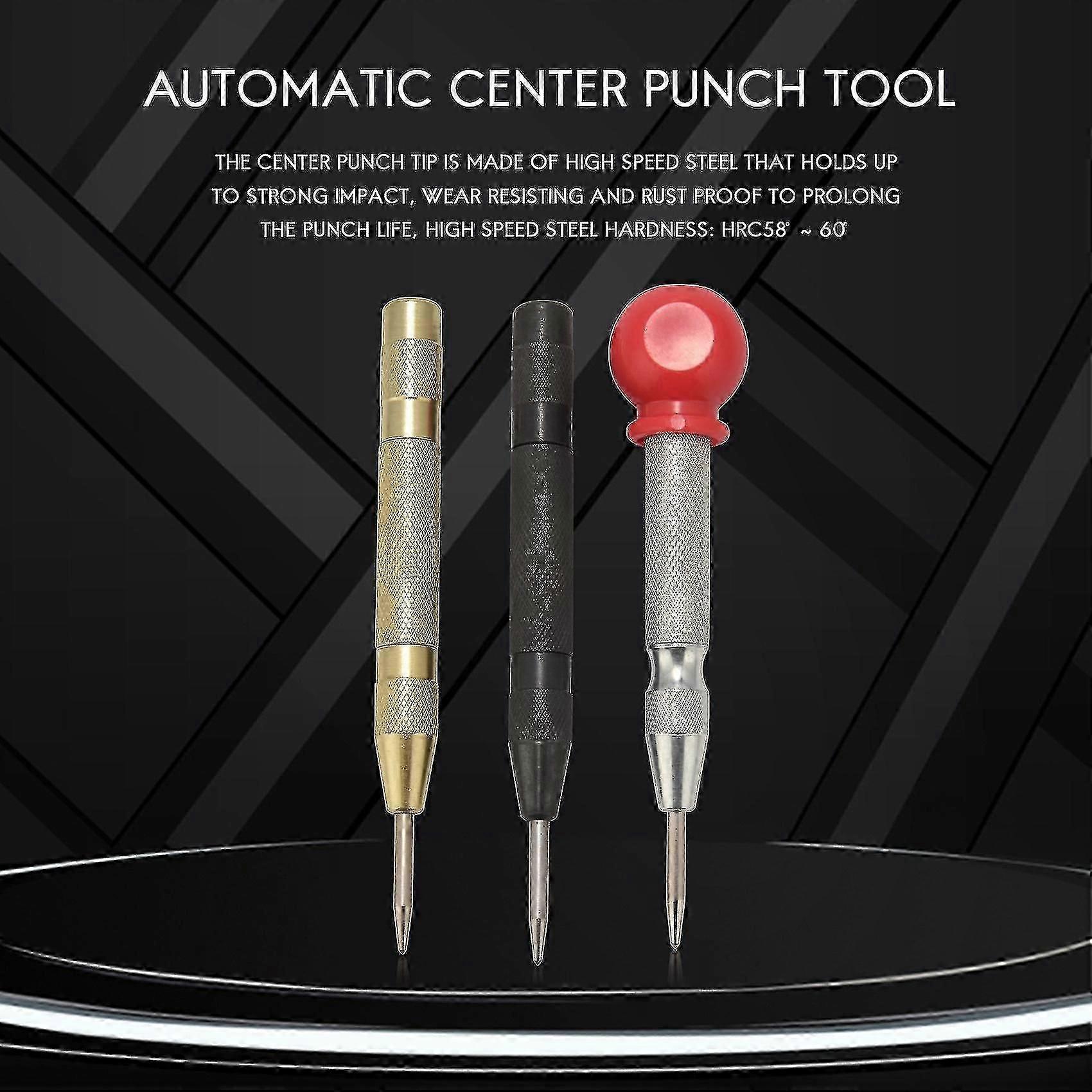 3 Pcs Automatic Center Punch Tool, 5 Inch Spring Loaded Crushing Hand Tool With Cushion Cap And Adj