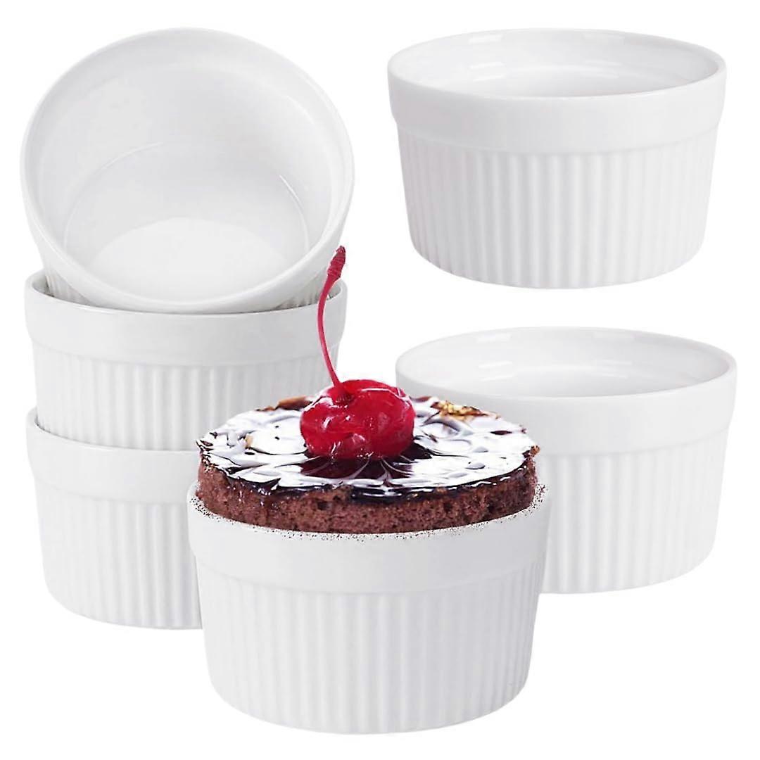 Set of 6 Small Ramek Porcelain 100ml Cream Brulee Ice Cream Dipping Sauces Ceramic White Mini Baking Bowls (White)
