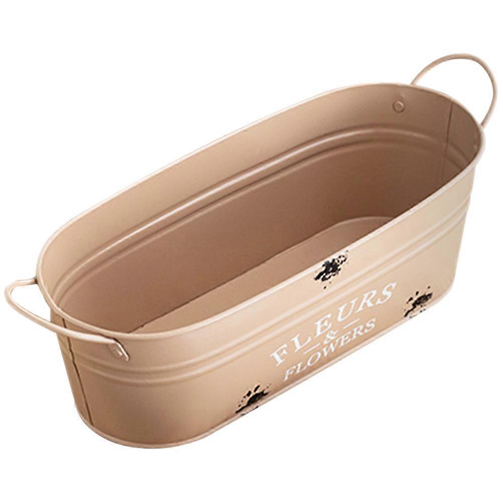 Retro Iron Flower Pot Beige Decorative Vase with Versatile Use and Vintage Style