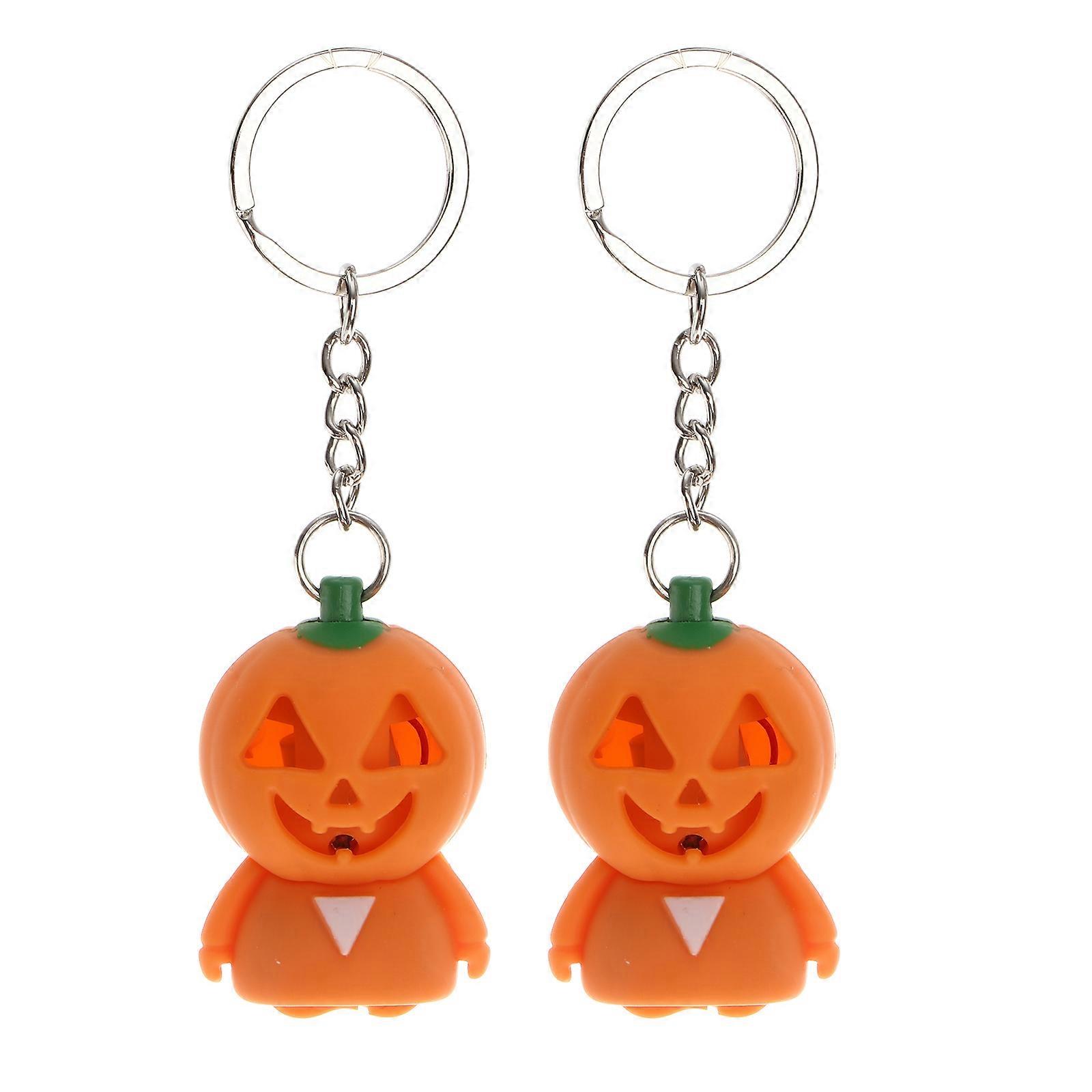 Light Up Keyring Horror Keychains Halloween Party Decorations Orange Color Pumpkin Man 2Pack