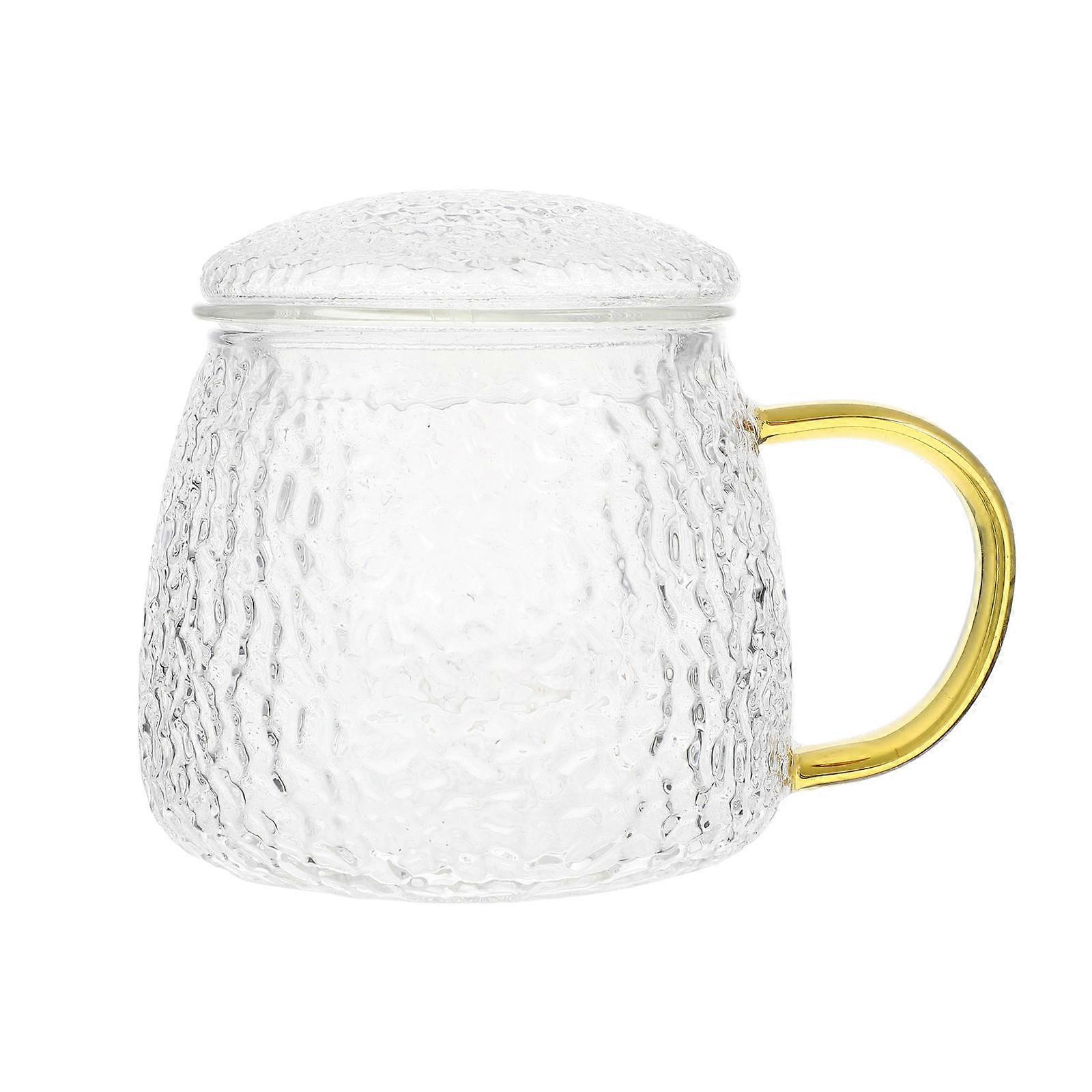 Hammer Pattern Glass Tea Mug with Heat Resistant Handle and Filter for Home and Office Use