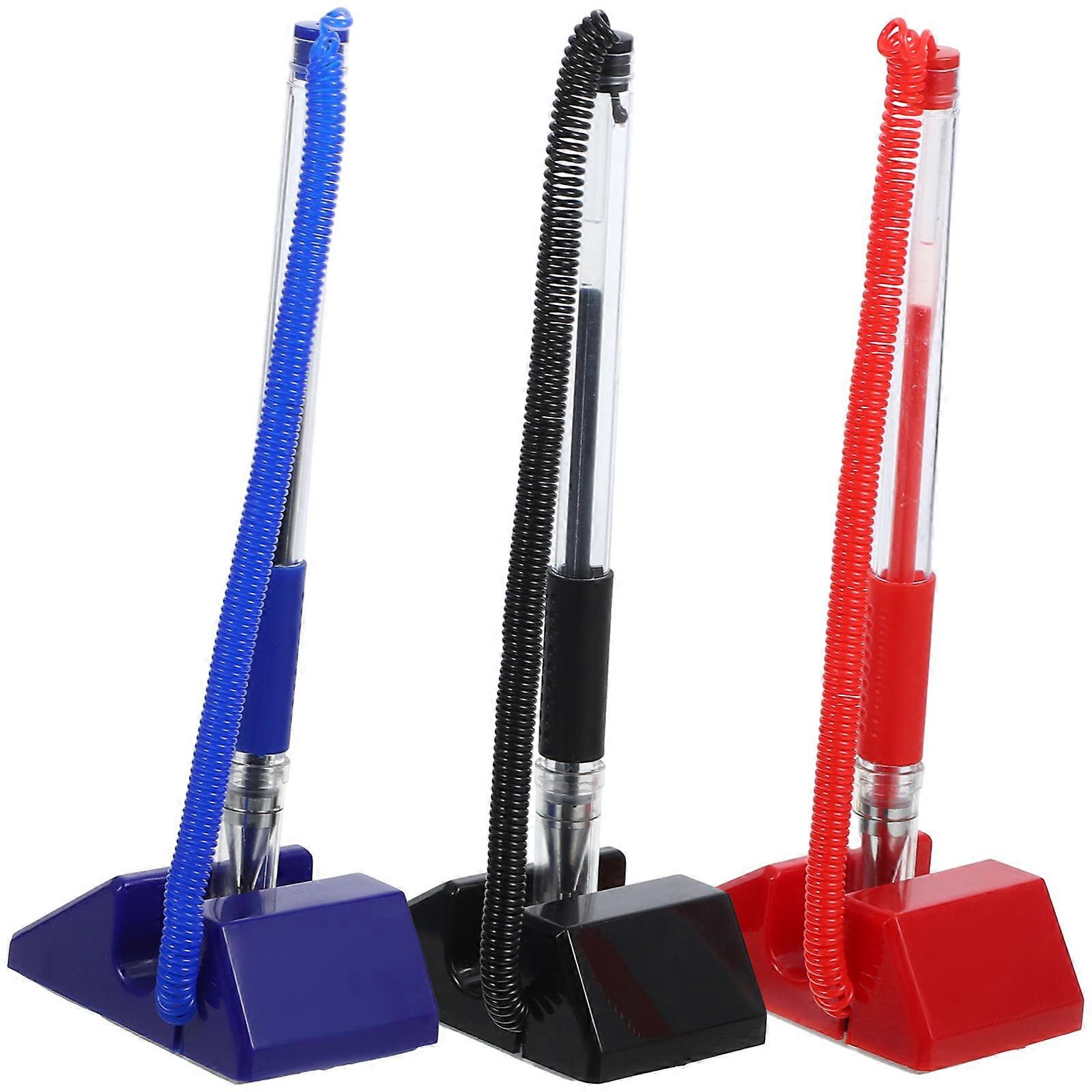 3pcs Theft Resistant Gel Ink Pens with Holder for Reception Desks – Secure & Reliable Writing Accessory for Hotels and Public Spaces