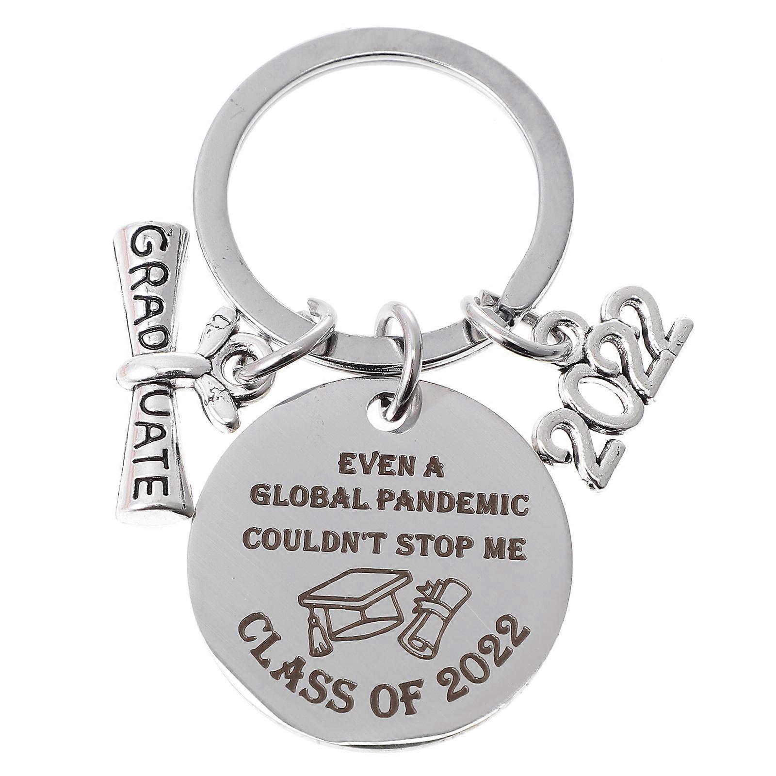 Graduation Keychain Pendant Commemorative Bag Hanging Decor Silver Square 1Set