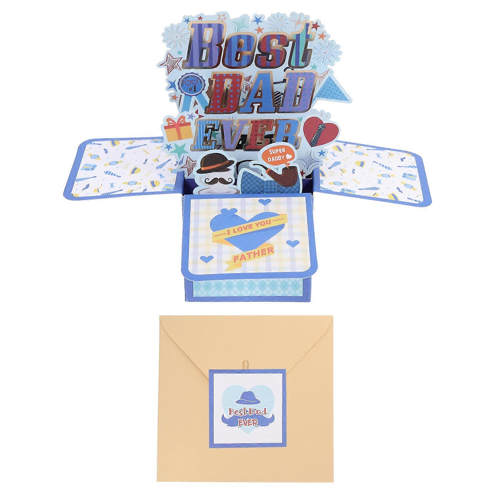 Wishes 3D Greeting Father's Day present Addition Pop-Up Blue 1Set