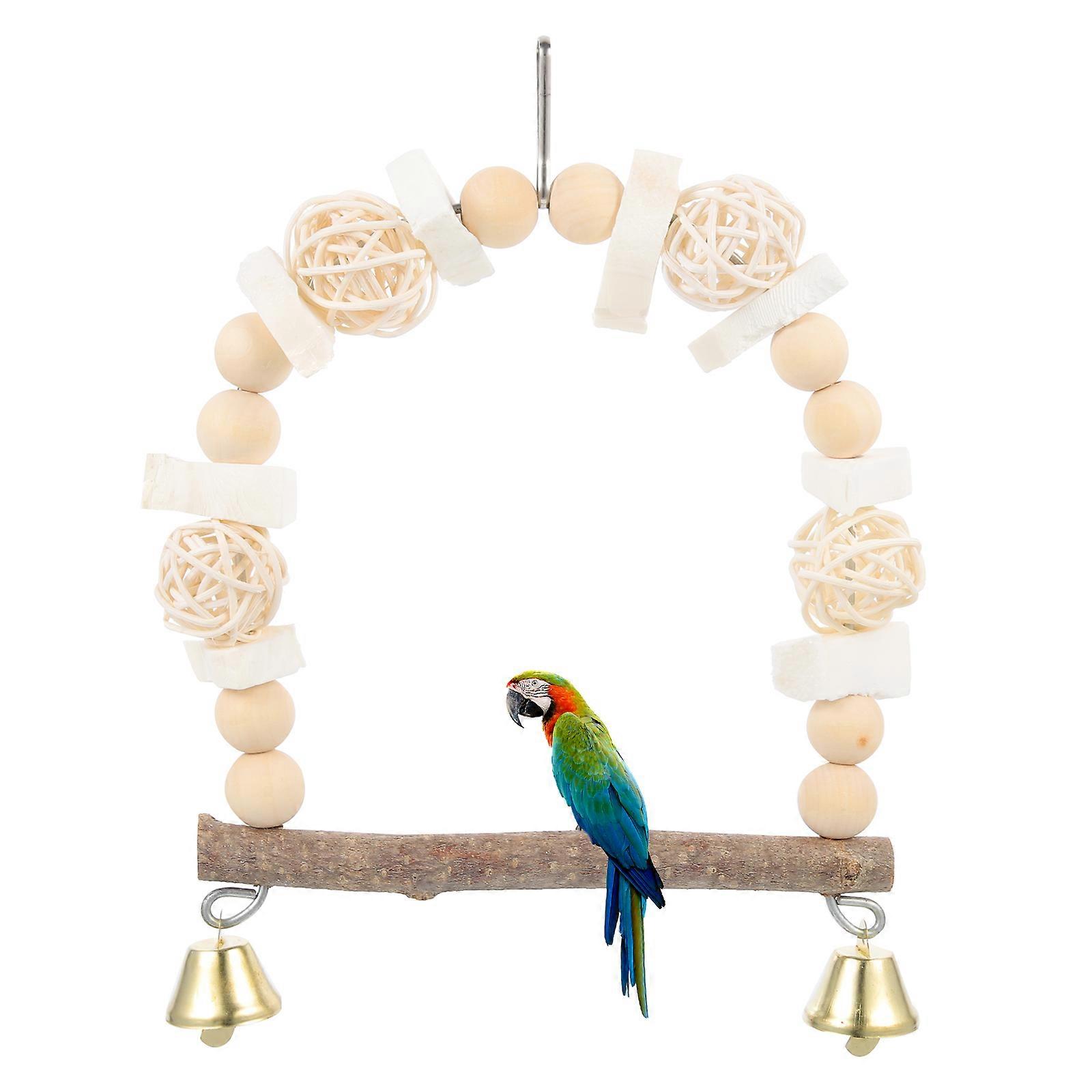 Hanging Bird Swing with Cuttlefish Bone Parrot Perch – Durable Play Structure with Bell and Decor