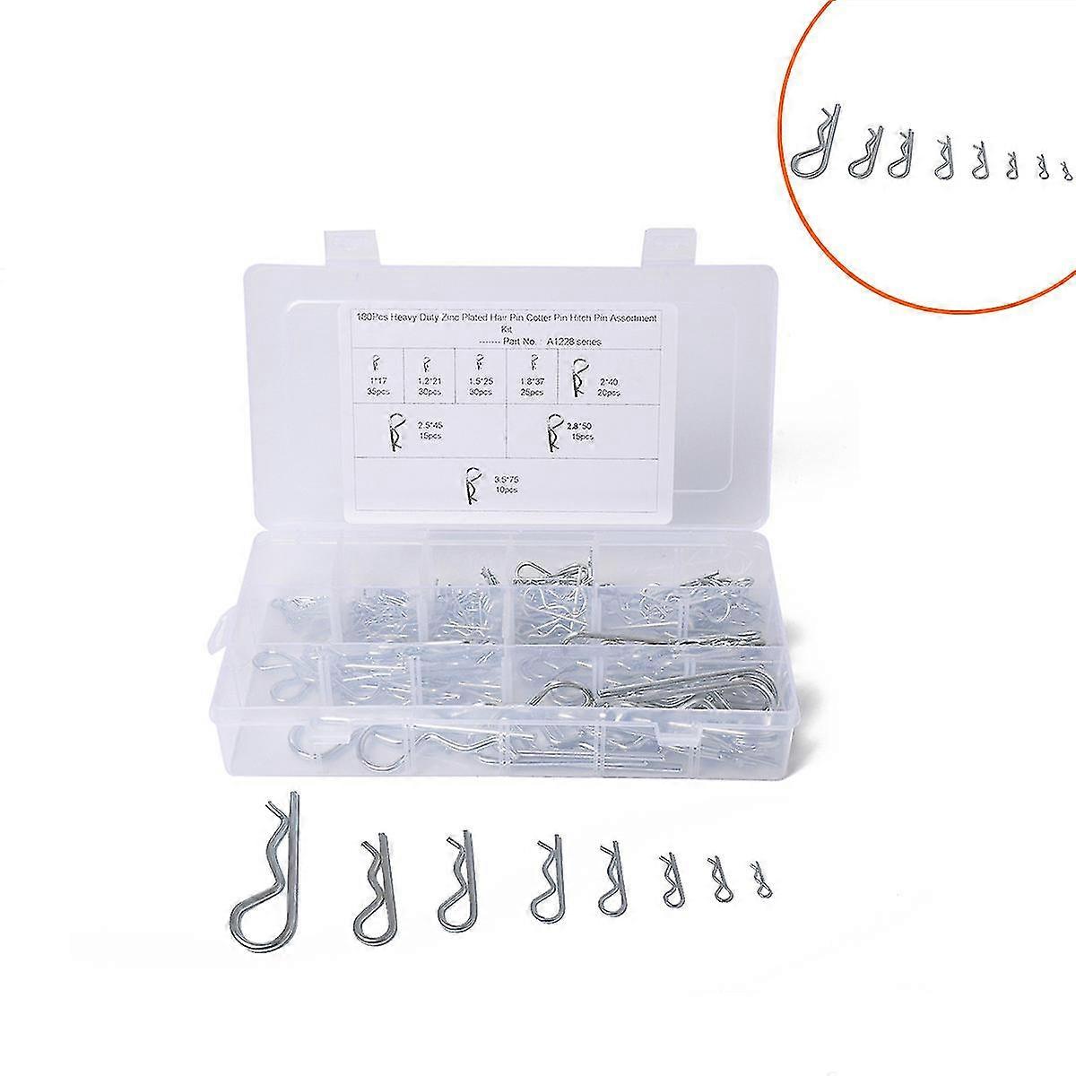 180 Pieces of R Shape Cotter Pin Kit R Split Wrench with 8 Sizes for Tractors, Pin Plier in Plastic Box, Multi-Size Split Cotter Pin Kit Sui