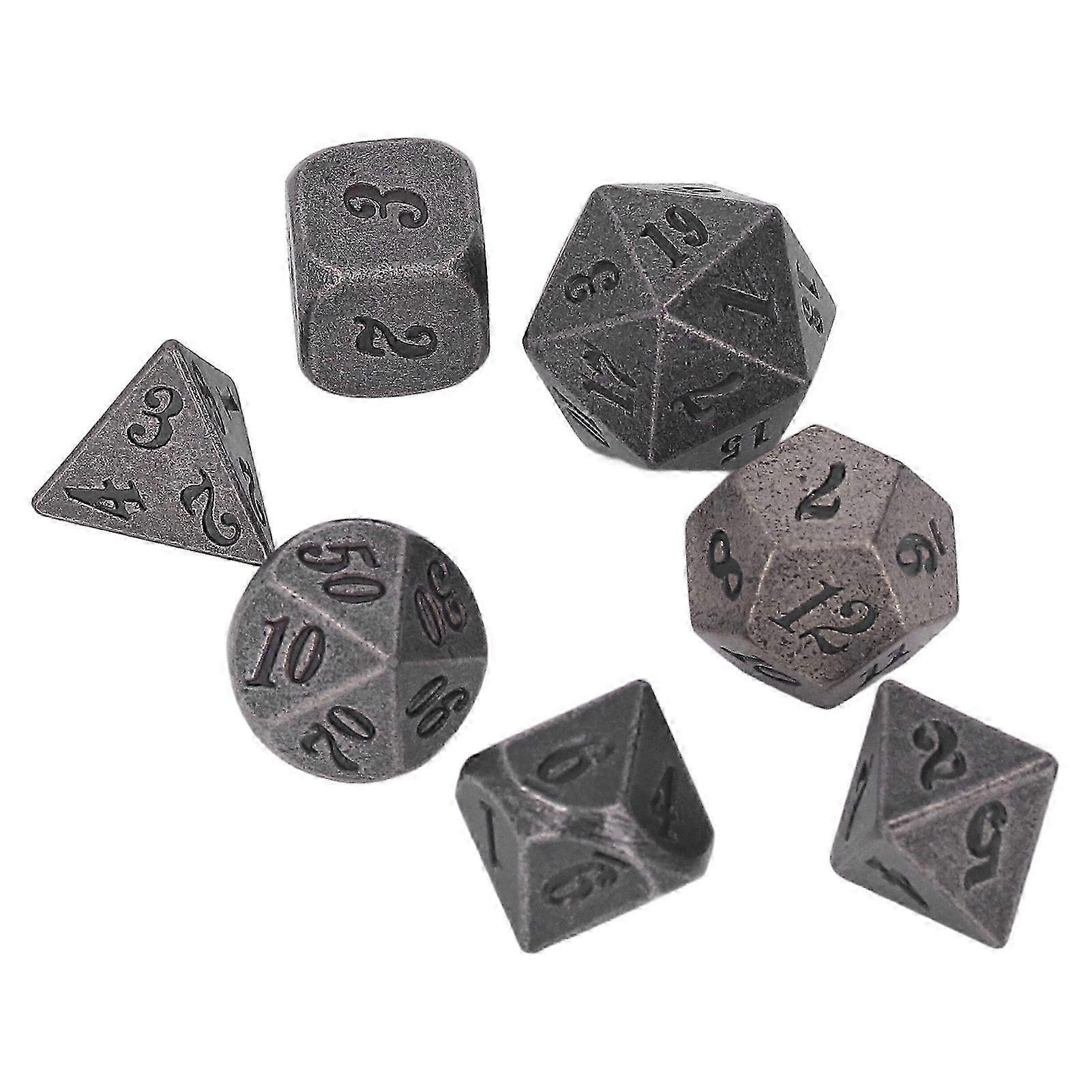7-piece metal dice set, various shapes, multi-sided heavy-duty dice for tabletop role-playing games
