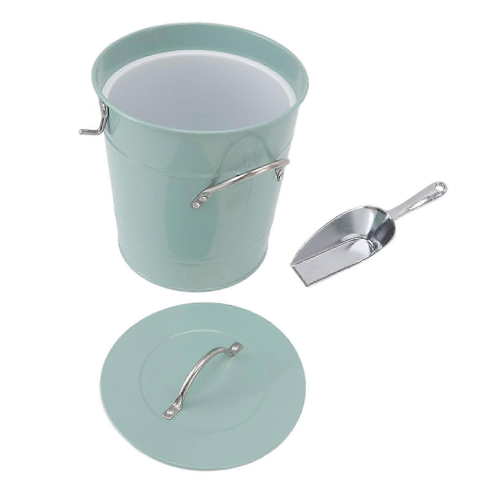 Round Ice Bucket Multipurpose Safe Galvanized Bucket with Lid and Ice Shovel for Bar Restaurant Party Blue