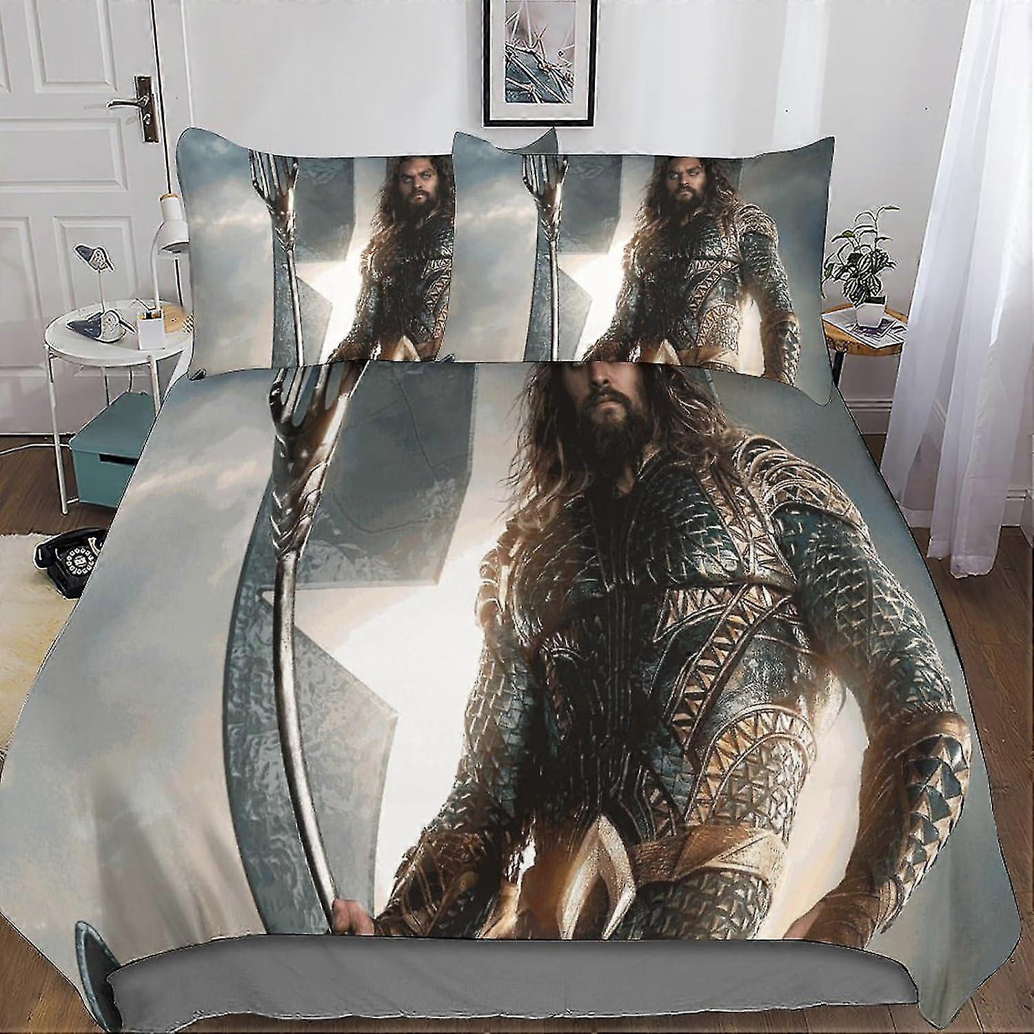 Conjunto de Cama de Microfibra com Capa de Edredom Aquaman, Impressão 3D Sea King Capa de Edredom & Fronha, Capa de Edredom Macia para Adultos com Zíper Closur