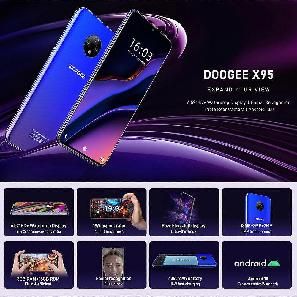 DOOGEE X95 Smartphone: 6.52" HD Display, 13MP Triple Camera, Dual SIM, 4350mAh, Blue