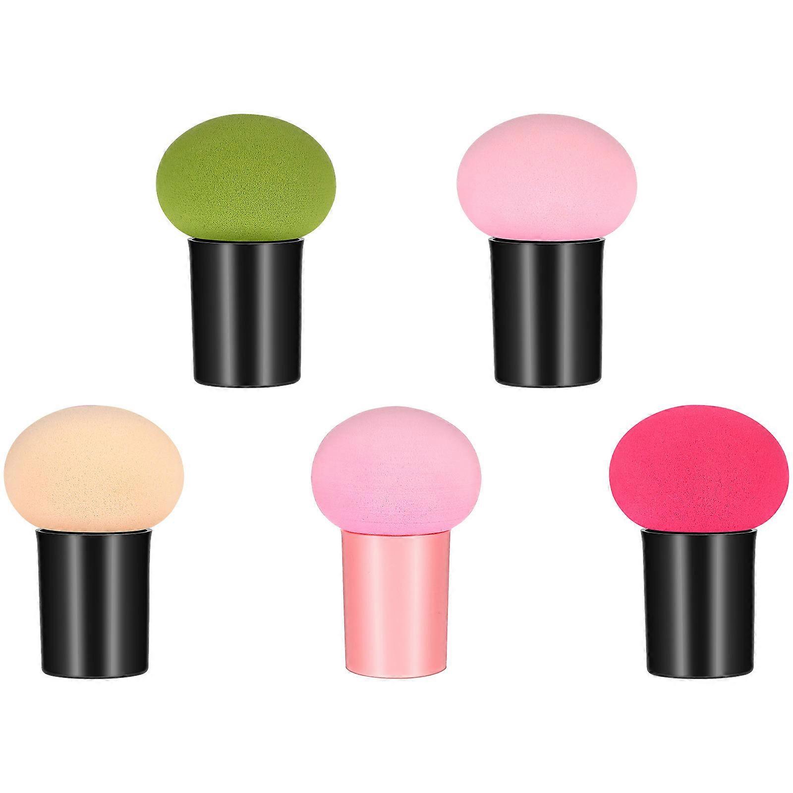 Makeup Egg Powder Puff Mushroom Head Powder Assorted Color Plastic and Sponge Material 5Pcs