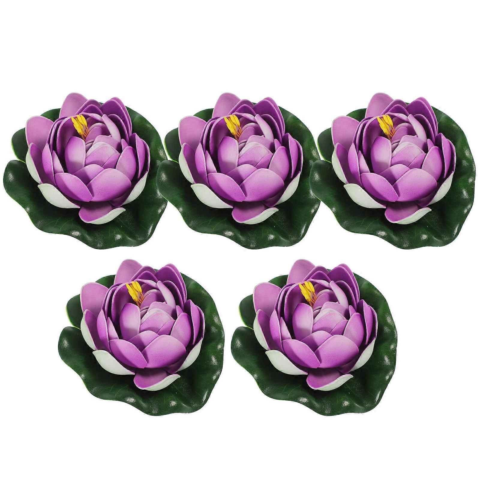 5pcs Lifelike Artificial Lotus Flowers Floating Water Garden Decor Foam Ornamental Plants for Pool Home Stylish Purple Floral Display
