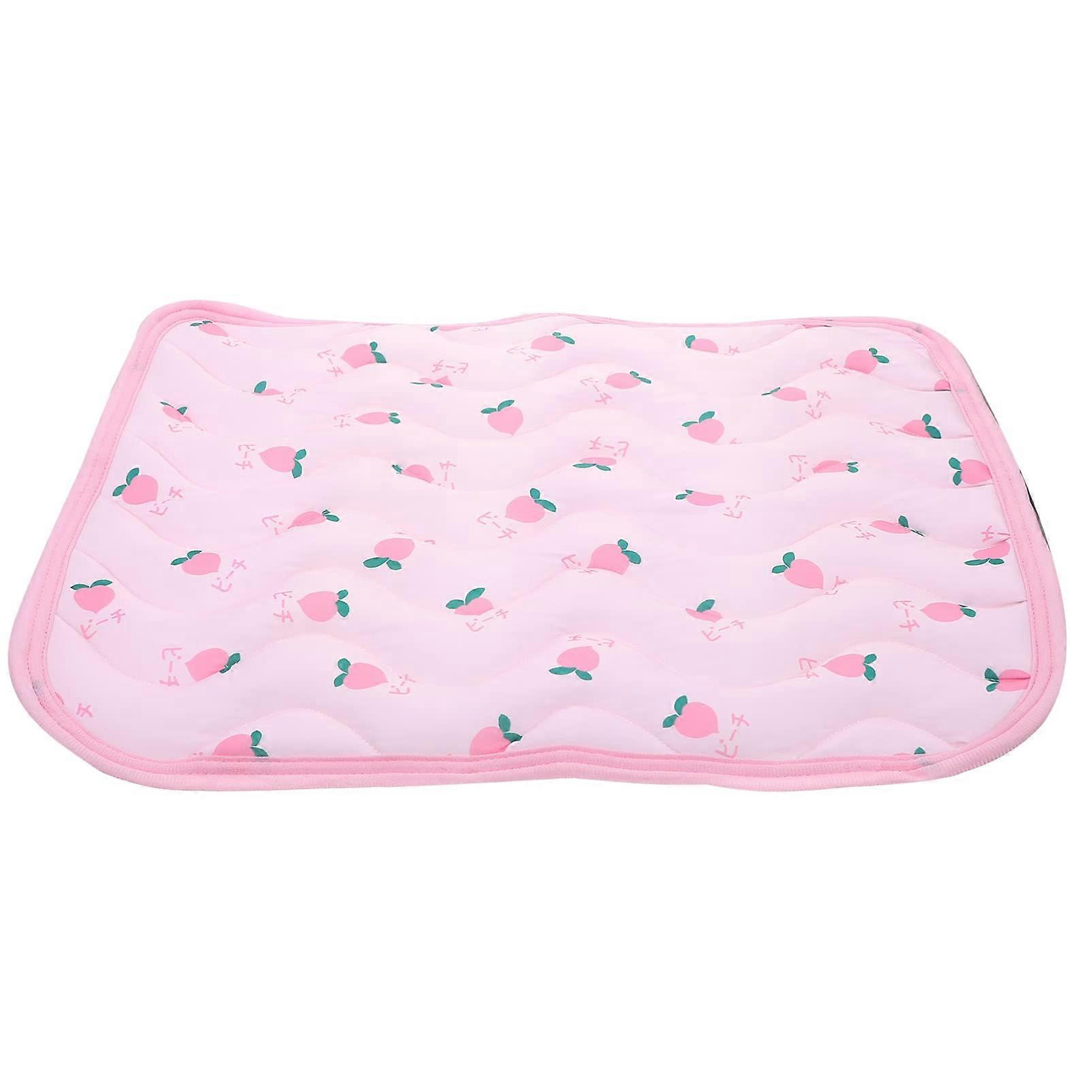 Selfcooling pet mat for cats and dogs, lightweight and portable, made of quality material with beautiful fruit patterns to prevent overheating.