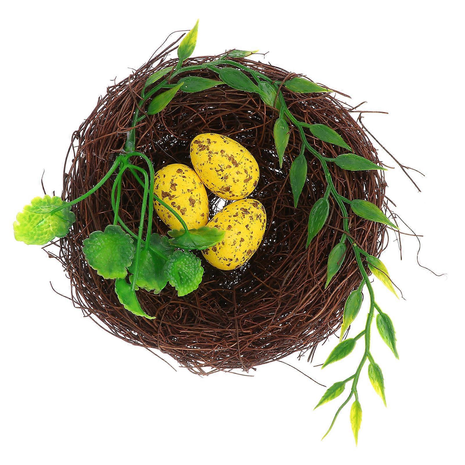 Coffee Synthetic Bird Nest with Simulation Eggs for Home Decoration and DIY Micro Landscape