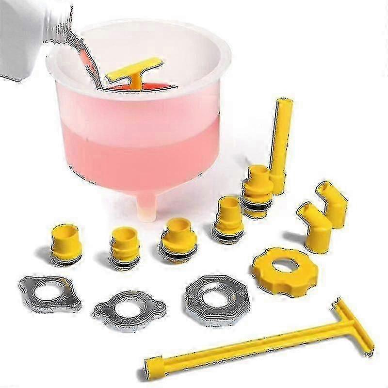Universal No Spill Radiator Coolant Filling Kit - 15pc Coolant Bleeder Funnel Set with Adapters