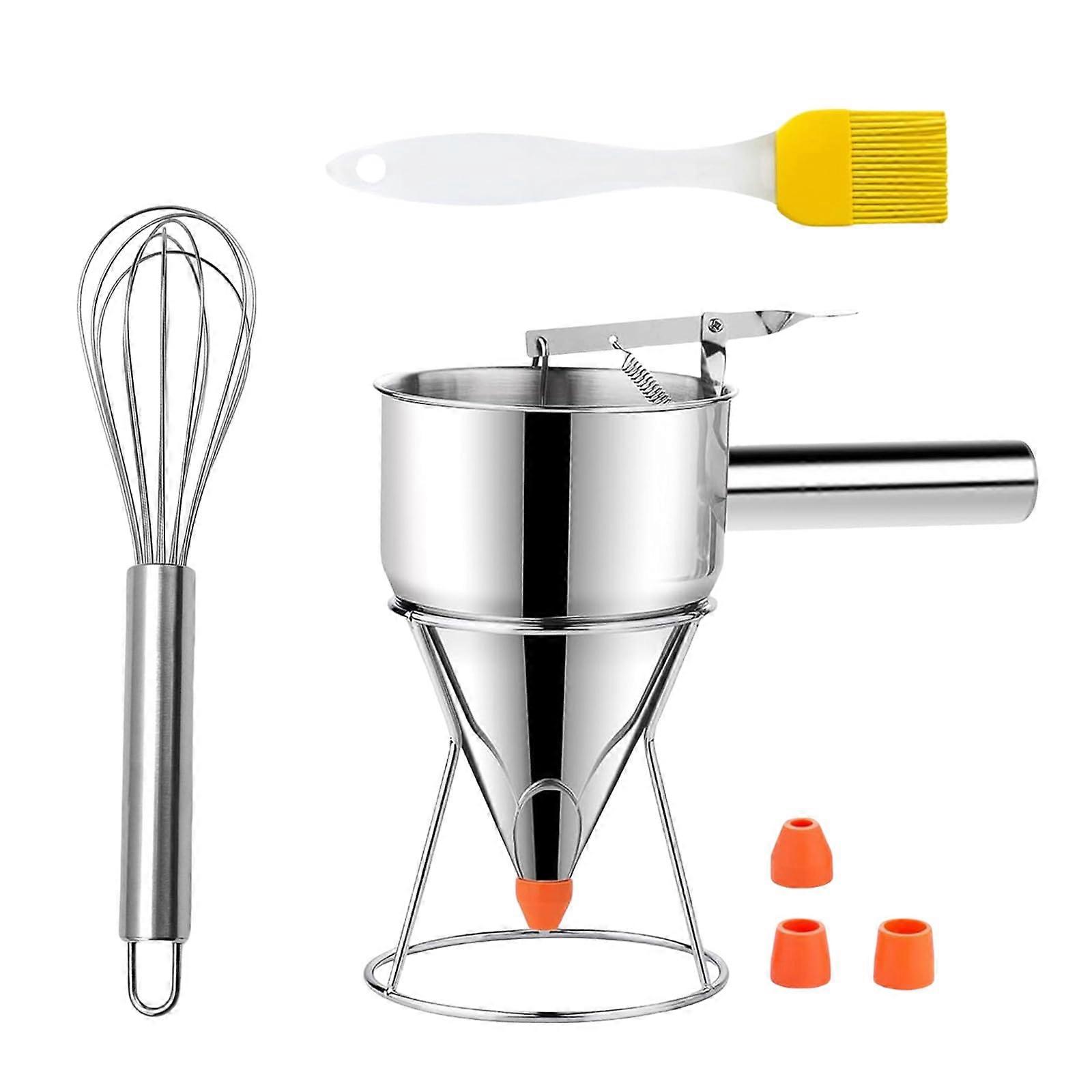 Stainless Steel Batter Dispenser With Adjustable Flow For Cupcakes And Waffles, Stable Stand
